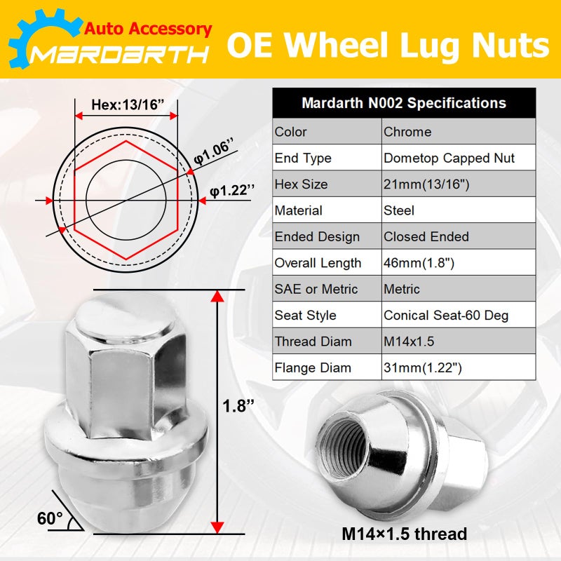 Mardarth 24PCS M14x1.5 Lug Nuts OEM for 2015-2024 F150 Expedition Navigator Factory Stock Aluminum 14x1.5 Wheel Nuts - Image 2